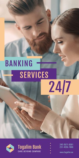 Plantilla de diseño de Online Banking Services People Using Tablet Graphic 