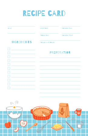 Designvorlage Dish Ingredients on Blue Tablecloth für Recipe Card