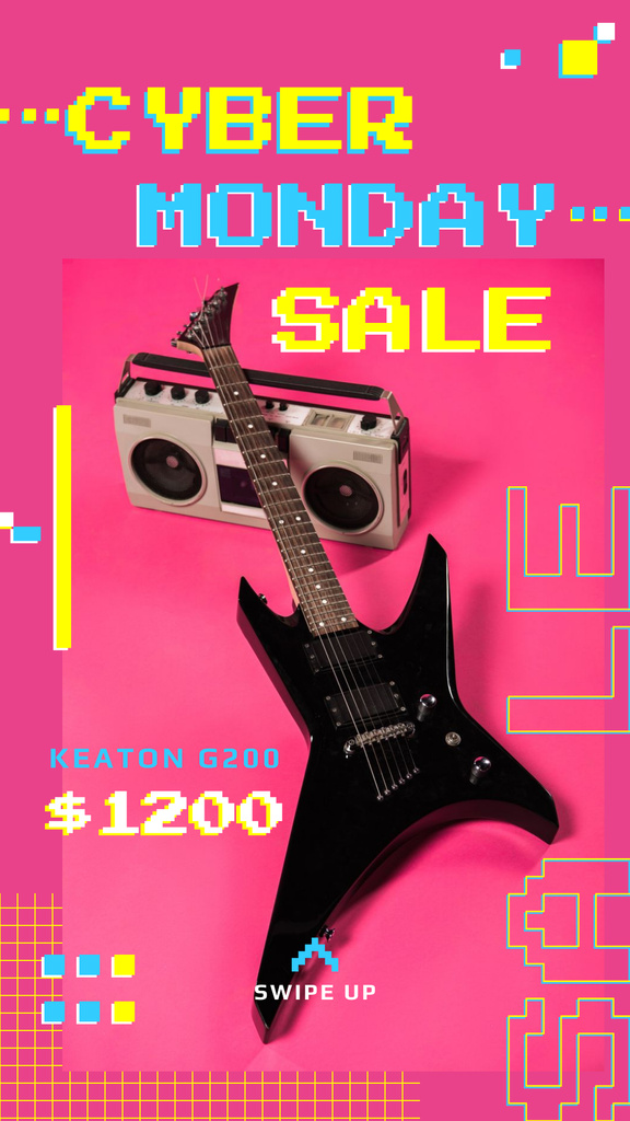 Cyber Monday Sale Electric Guitar in Pink Instagram Story Design Template