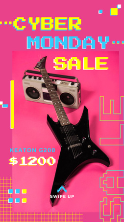 Ontwerpsjabloon van Instagram Story van Cyber Monday Sale Electric Guitar in Pink