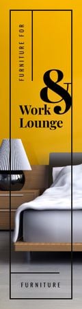 Furniture Ad with Cozy Bedroom Interior in Yellow Skyscraper Design Template
