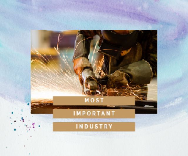 Ontwerpsjabloon van Medium Rectangle van Welding Industry Promotion with Man Cutting Metal