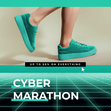 Cyber Monday Sale with Sneakers in Turquoise Animated Post Design Template
