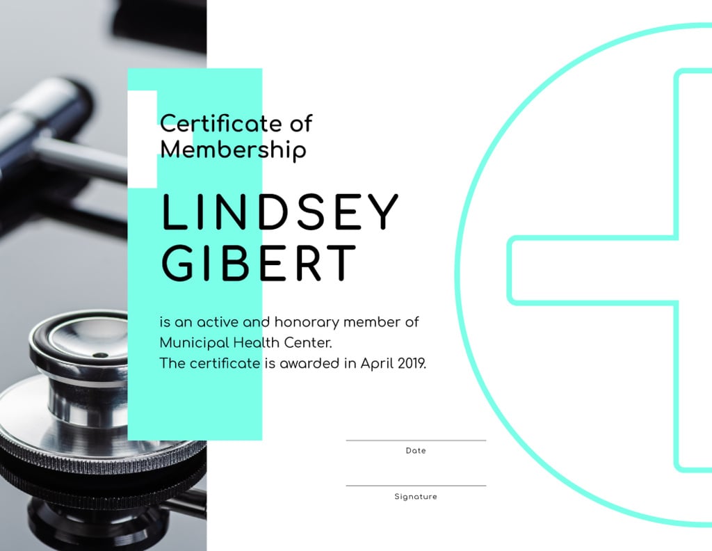Health Center Membership on stethoscope Certificate – шаблон для дизайну