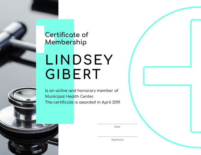 Health Center Membership on stethoscope Certificate – шаблон для дизайну