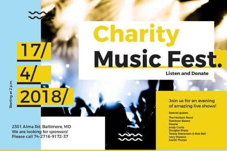 Charity Music Fest Announcement Gift Certificate Design Template