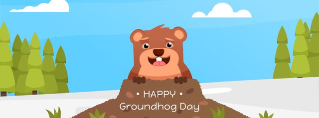 Cute funny animal on Groundhog Day Facebook Video cover – шаблон для дизайна