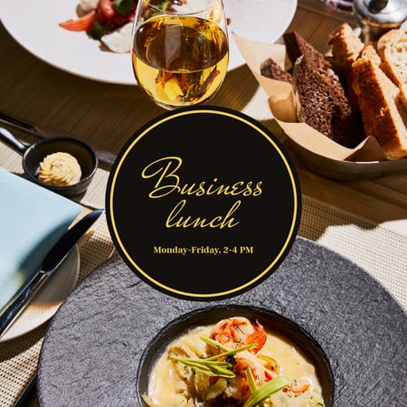 Designvorlage Business lunch Ad with cream soup in plate für Instagram
