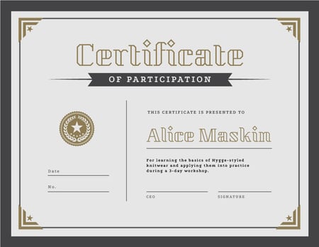 Platilla de diseño Knitting Workshop Participation confirmation Certificate