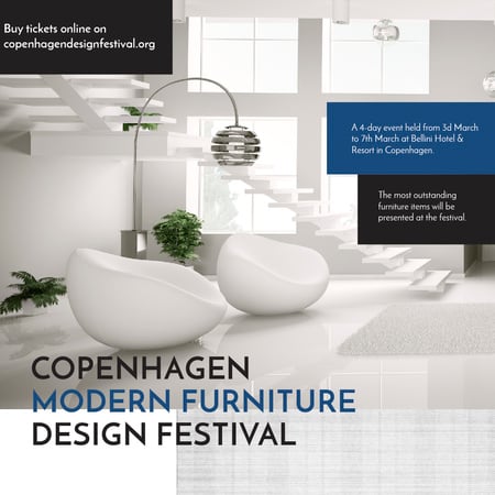 Furniture Festival ad with Stylish modern interior in white Instagram AD Tasarım Şablonu