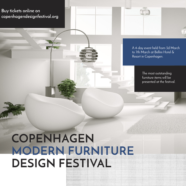 Furniture Festival ad with Stylish modern interior in white Instagram AD – шаблон для дизайну