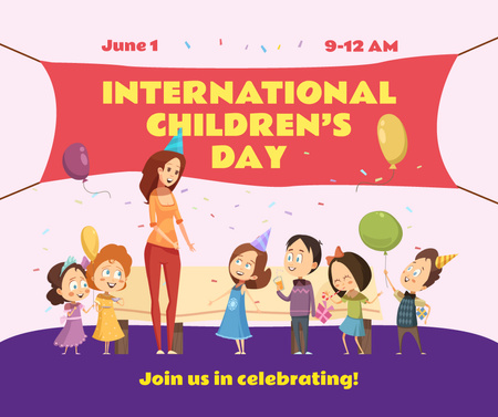 Kids having fun at Children's Day party Facebook Design Template