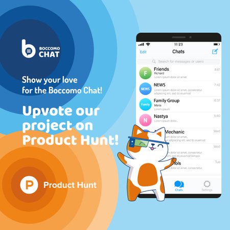 Product Hunt Campaign Chats Page on Screen Instagramデザインテンプレート
