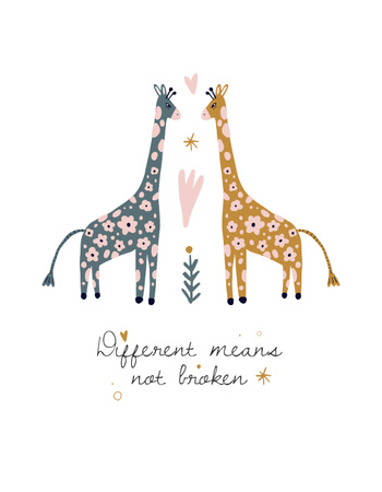 Сute Giraffes in Love T-Shirt Design Template
