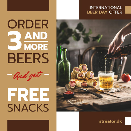 Beer Day Offer Glass and Snacks on Table Instagram Design Template