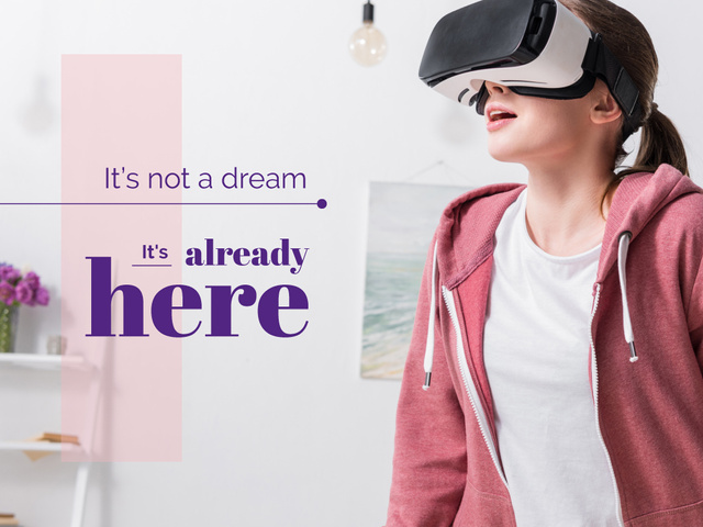 Woman in Virtual Reality Glasses Presentation Modelo de Design