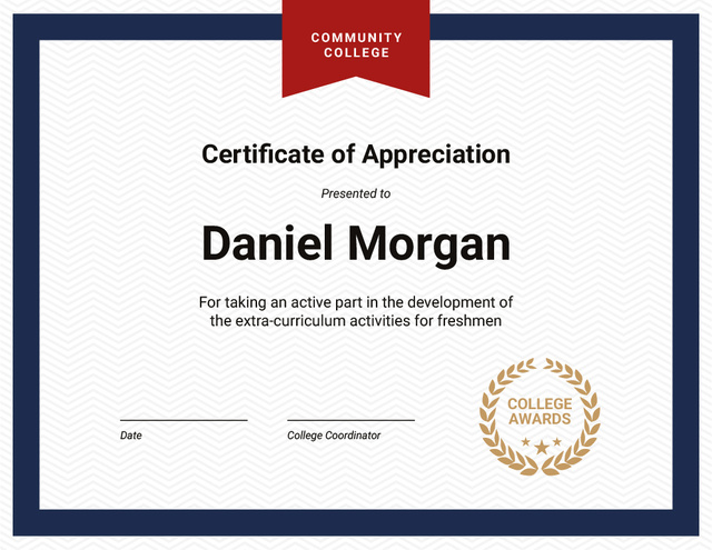 College activities Appreciation in blue and red Certificate Modelo de Design
