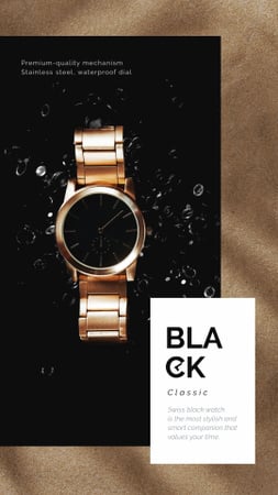 Luxury Accessories Ad with Golden Watch Instagram Video Story tervezősablon