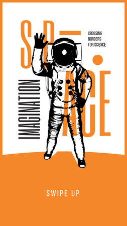 Designvorlage Space Exhibition Astronaut Sketch in Orange für Instagram Story