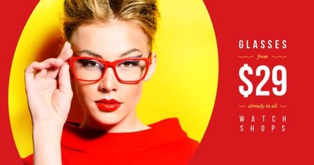 Young attractive woman wearing glasses Facebook AD Design Template