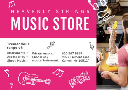 Music Store Ad Seller with Guitar Postcard Design Template