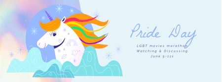 Pride Day Unicorn with Rainbow Hair Facebook Video cover Design Template