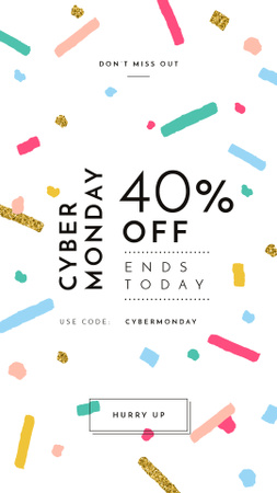 Cyber Monday Sale Bright and Shiny Confetti Instagram Story Modelo de Design