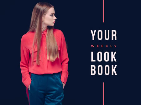 Weekly lookbook Ad with Stylish Girl Presentationデザインテンプレート