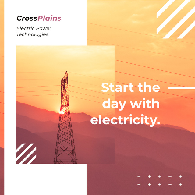 Plantilla de diseño de Electric power lines at sunset Instagram AD 