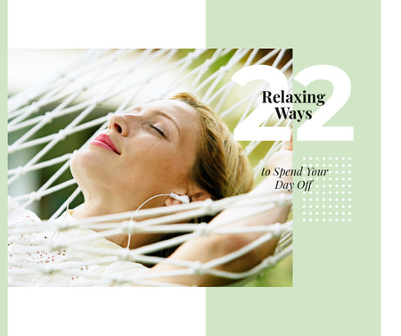 Relaxing Tips with Woman Resting in Hammock Facebook Design Template
