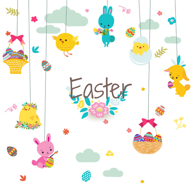 Modèle de visuel Cute animals as Easter decorations - Animated Post