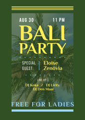 Bali Party ad on Palm Tree