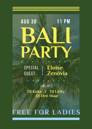 Bali Party ad on Palm Tree Flayer – шаблон для дизайну