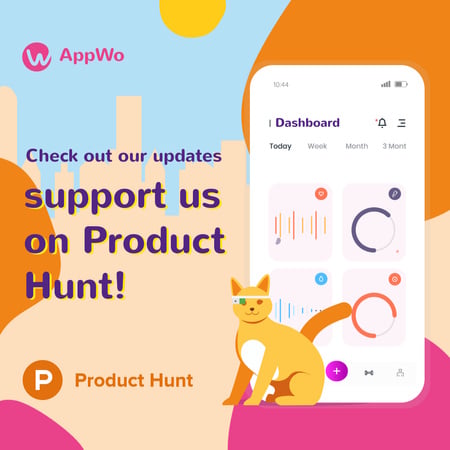 Product Hunt App Support with Stats on Screen Animated Post Design Template