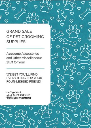 Plantilla de diseño de Pet Grooming Supplies Sale with animals icons Flayer 