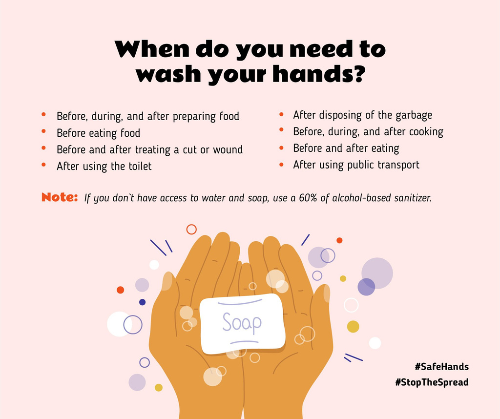 #SafeHands Coronavirus awareness with Hand Washing rules Facebook Πρότυπο σχεδίασης