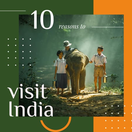 Kids on a walk with elephant Instagram Design Template