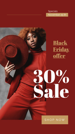 Black Friday Sale Woman Wearing Red Clothes Instagram Story tervezősablon