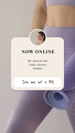 Online Yoga Promotion Woman holing mat Instagram Story Modelo de Design