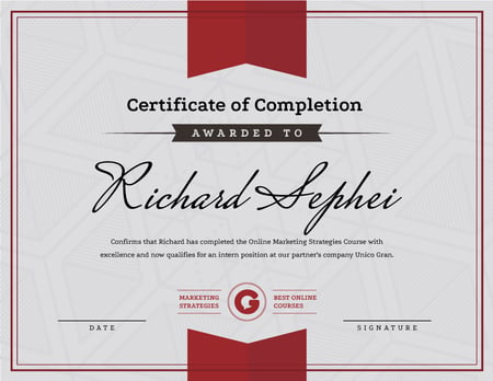 Online Marketing Program Completion in red Certificate Design Template