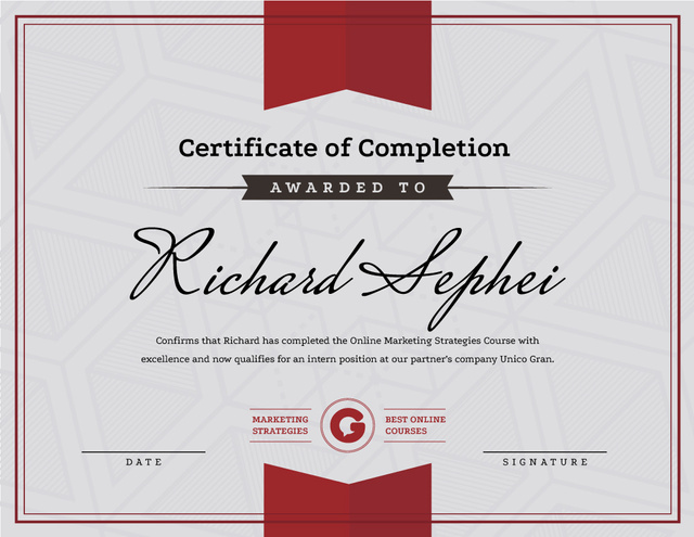 Online Marketing Program Completion in red Certificate – шаблон для дизайна