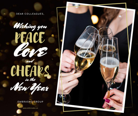 New Year Greeting People Toasting with Champagne Facebook Design Template