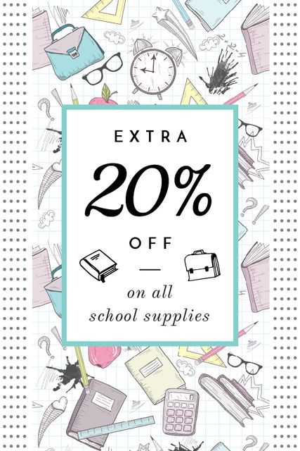 School Supplies Sale Advertisement Stationery Icons Tumblr Design Template