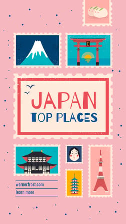 Designvorlage Japan travelling spots on pink für Instagram Story
