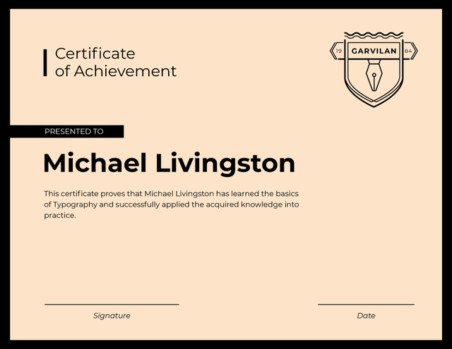 Typography Courses Achievement in pink Certificate – шаблон для дизайну
