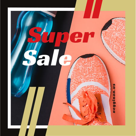 Sale with Sport shoes and water bottle Instagram Πρότυπο σχεδίασης