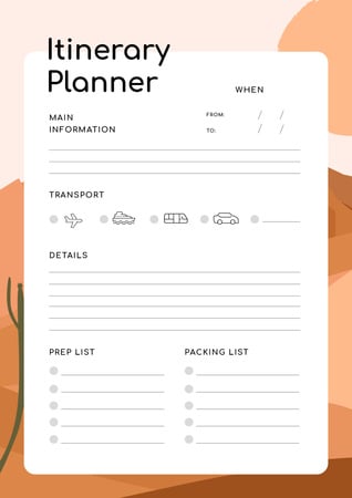 Itinerary Planner on Desert Illustration Schedule Planner Design Template