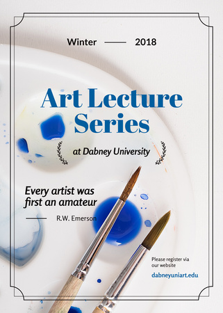 Art Lecture Series Brushes and Palette in Blue Invitation Design Template