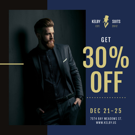 Suits Store Offer Stylish Bearded Man Instagram Design Template