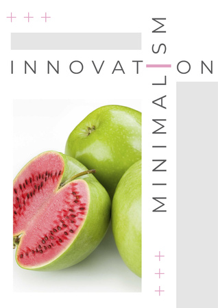 Innovation minimalism with exotic Fruit on white Poster Design Template